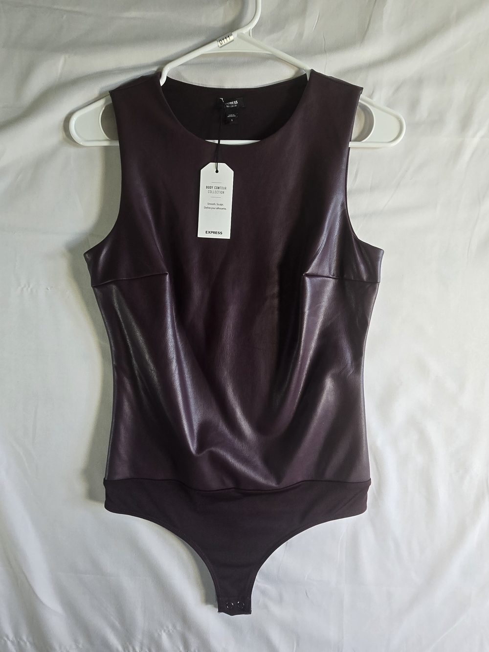 Express Faux Leather Sleeveless Bodysuit - Plum
